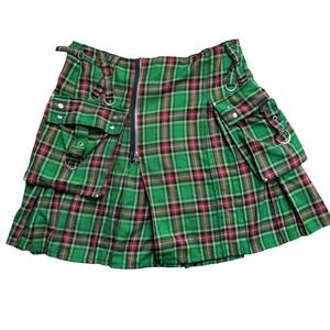 Tripp NYC Kilt Men 2X Green Plaid Kilt Skirt Cargo St Patricks Day Goth Cyber